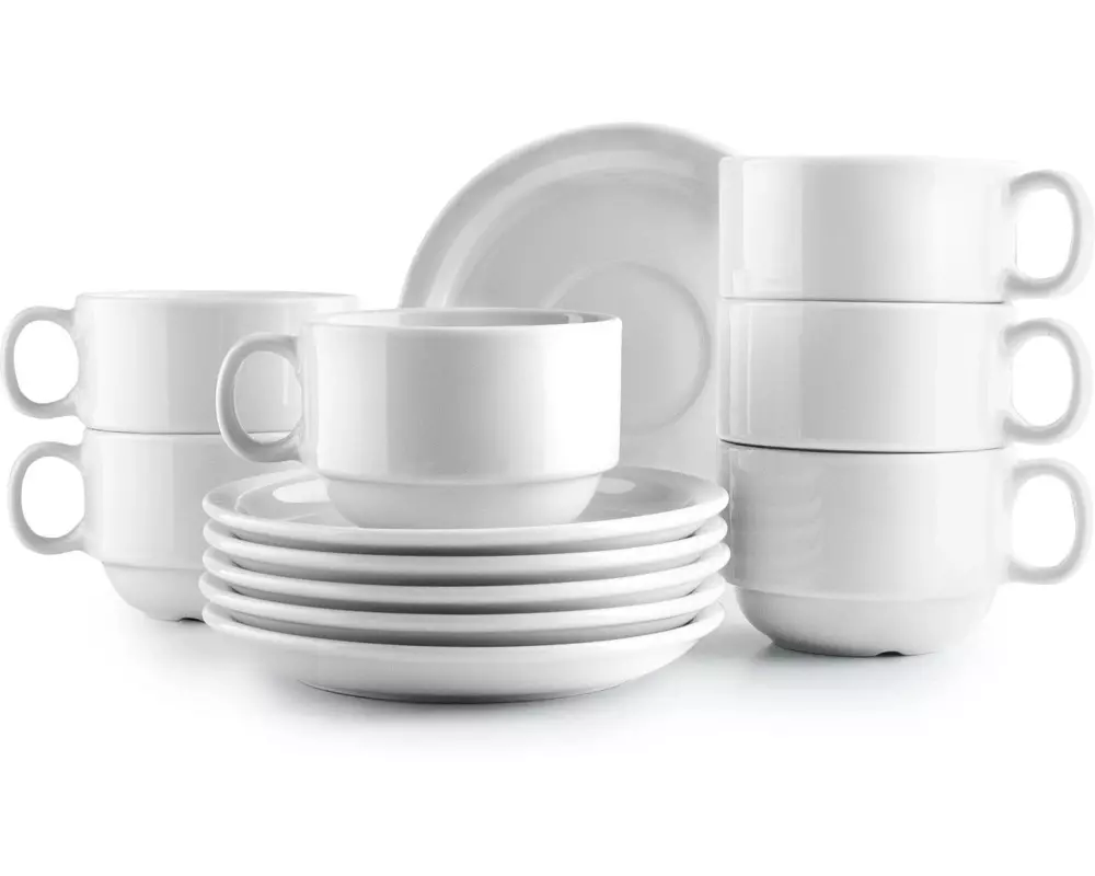 Ibili Tassen + Unterteller-Set 230 ml, 6 Stück, Weiss