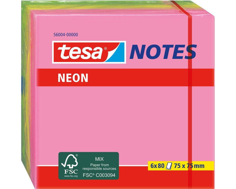TESA Neon Notes 75x75mm 560040000 3 Farben ass. 6x80 Blatt