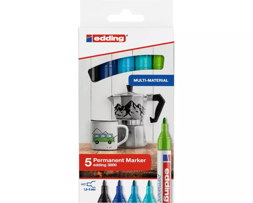 edding Permanent-Marker 3000 5 Stück, Blau/Grün