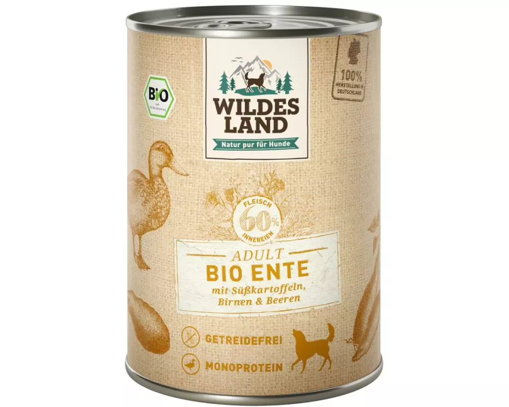 Wildes Land Nassfutter Ente mit Süsskartoffeln, Birnen & Beeren 6x400g