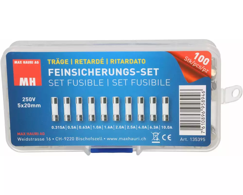 Max Hauri Schmelzsicherung Set 5 x 20 mm Träge, 100 Stück