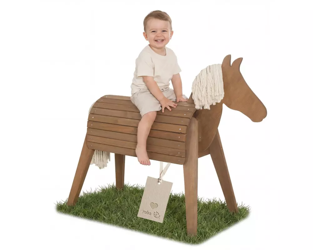 roba Spielpferd Outdoor Massivholz Teak 105 x 50 x 128 cm