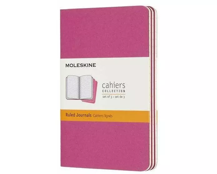 Moleskine Journals - Cahier P/A6, Set of 3 PCS, Ruled, Cardboard Cover, Kinetic Pink