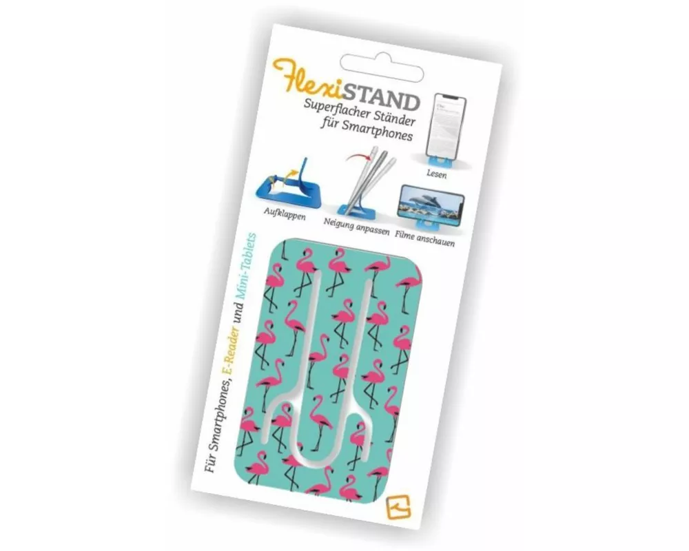 Flexistand (Flamingo) - flexibler Handyaufsteller - für alle Handys und Mini-Tablets - superflach - stufenlos verstellbar - hochkant und quer - passt