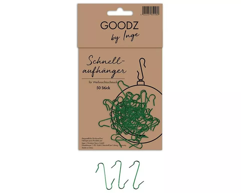 INGES CHRISTMAS DECOR Schnellanhänger in S-Form 4 cm Grün, 50 Stück