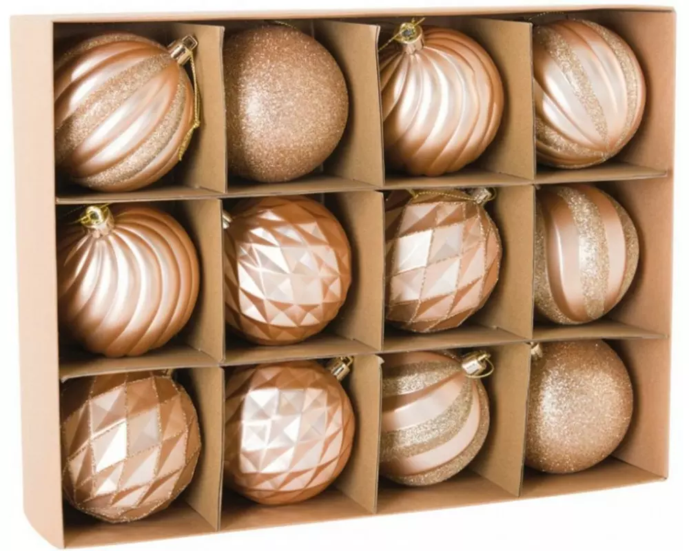 Dekomat AG Weihnachtskugel aus Kunststoff, Champagner, D: 8 cm 12 Stück