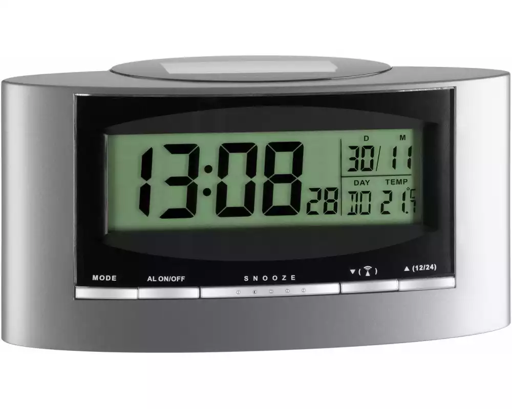 TFA Dostmann Funkuhr Solar Silber