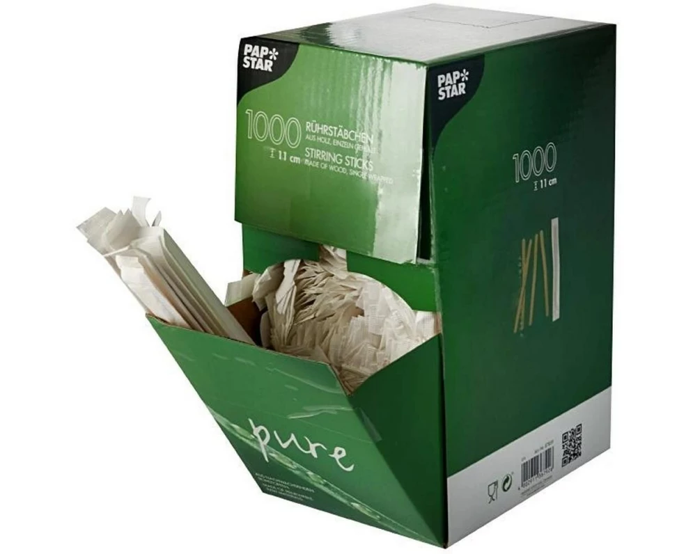 Papstar Einweg-Rührstäbchen PURE 11 cm 1000 Stück Beige