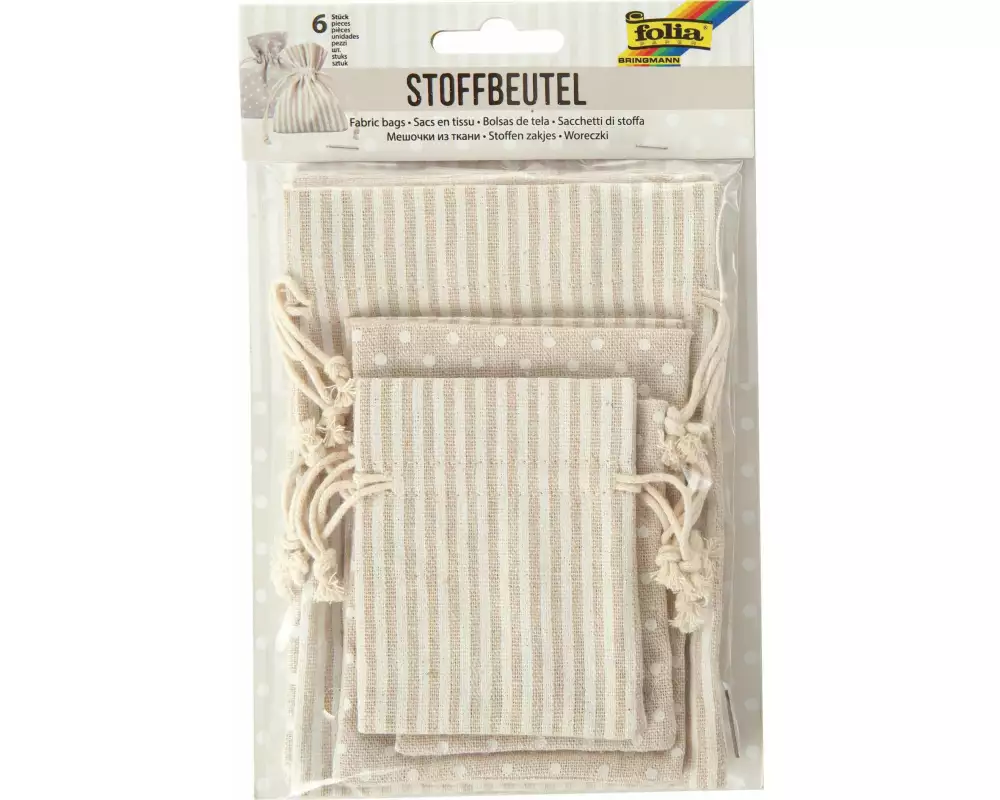 Folia Stoffbeutel Nature/Weiss, 6 Stück
