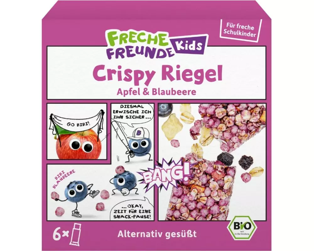 Freche Freunde Riegel Bio Crispy Riegel Apfel, Blaubeere 6 x 21 g