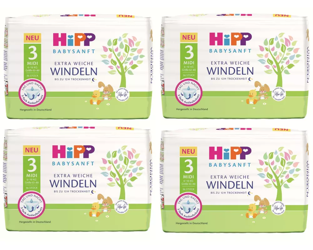 HIPP Windeln Babysanft Midi Grösse 3, 4x 36 Stk.