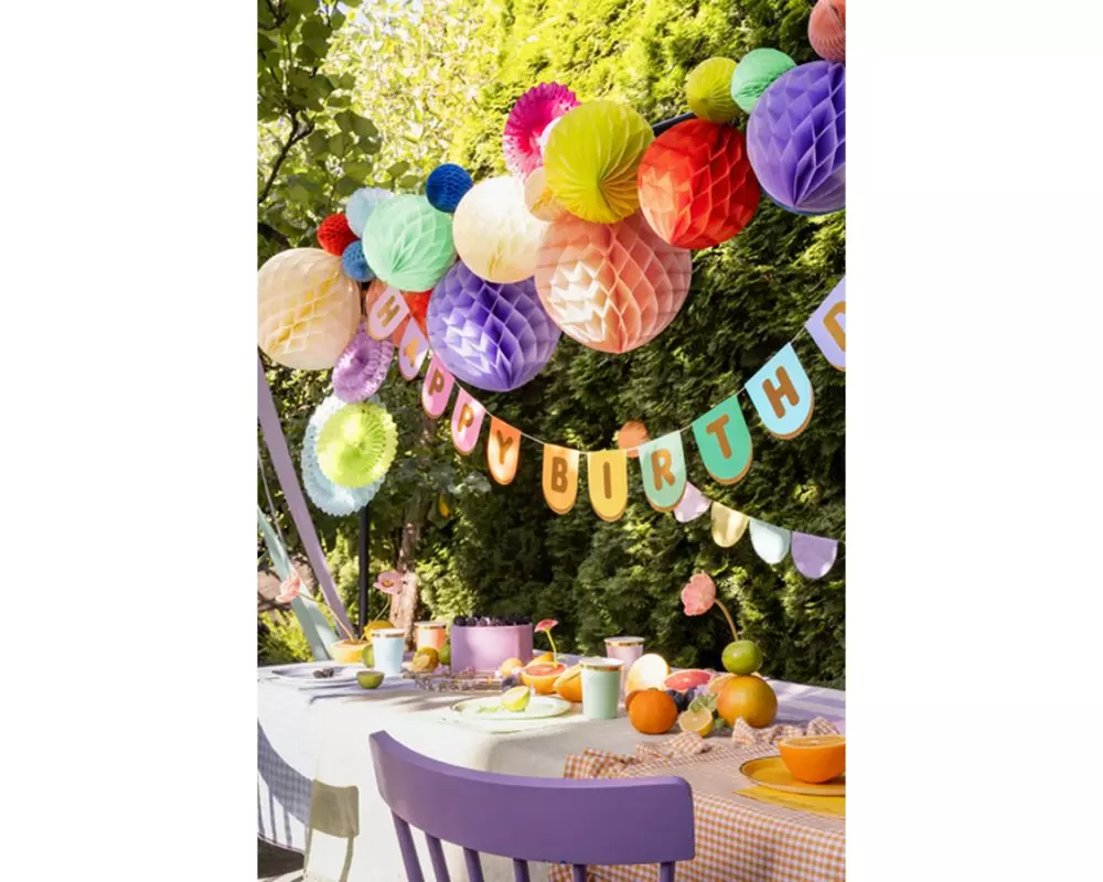 Partydeco Girlande Happy Birthday farbig, 163 x 12 cm