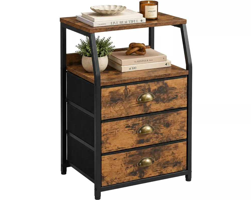relaxdays Kommode 40 x 72 cm, Braun/Gold/Schwarz