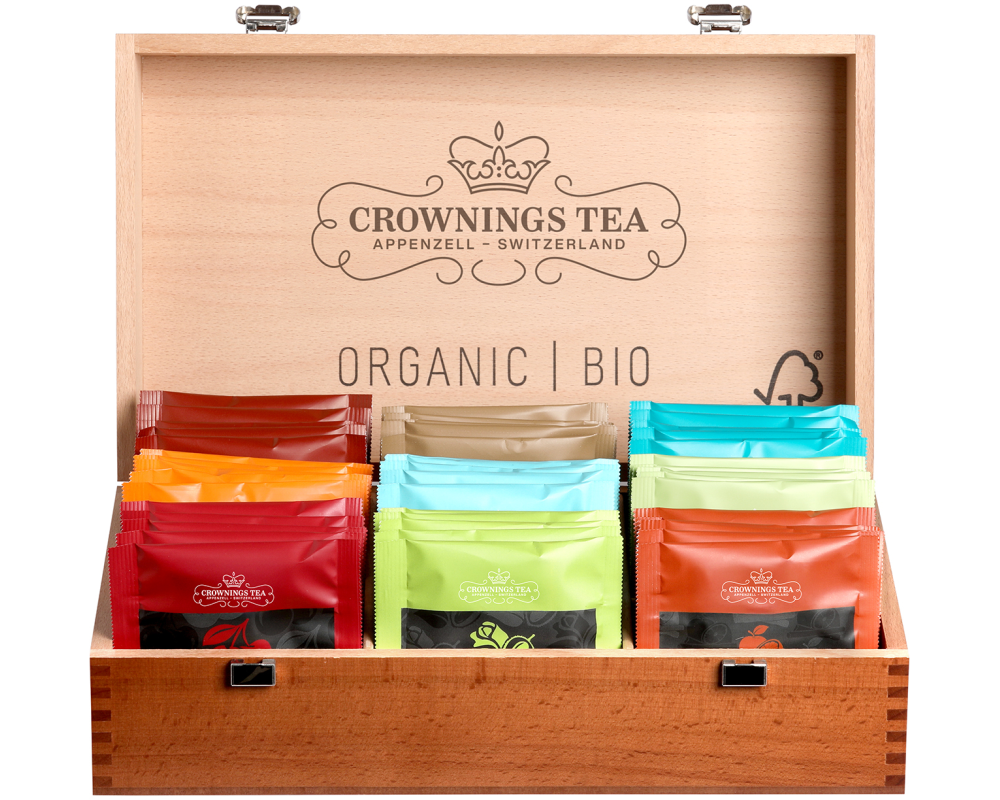 CROWNING'S Bio-Tee Holzkiste 106368 gefüllt mit 9 Sorten