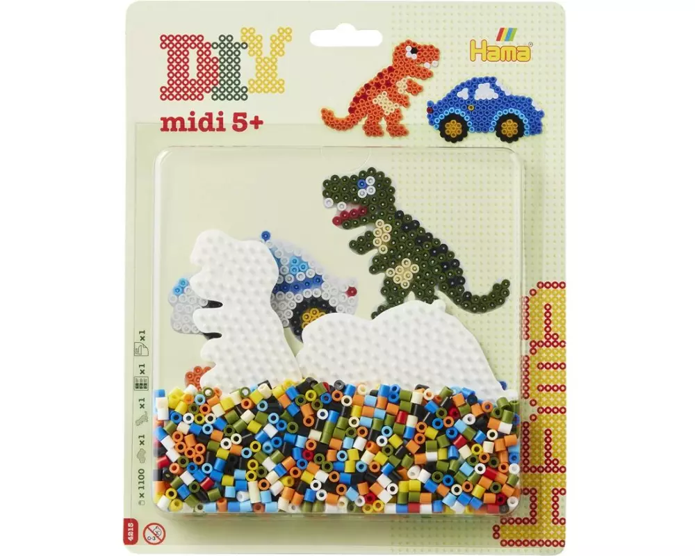 Hama Bügelperlen-Set Auto und Dinosaurier, 1100 Stk. Mehrfarbig