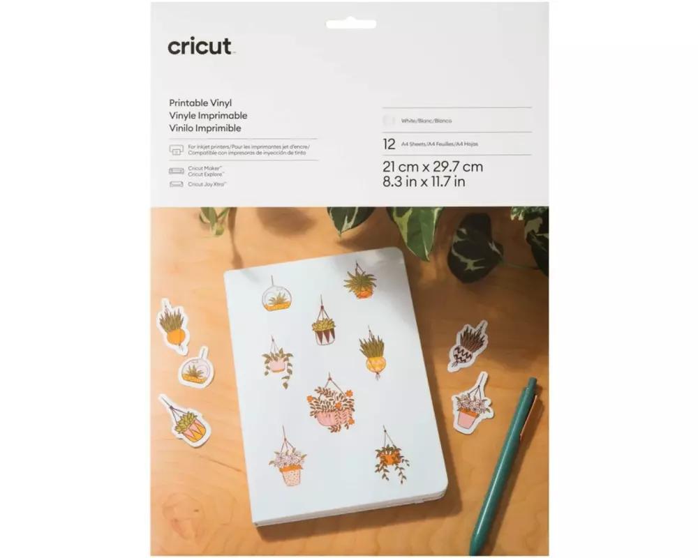 Cricut Vinylfolie Joy Xtra bedruckbar A4, 12 Stück, Weiss