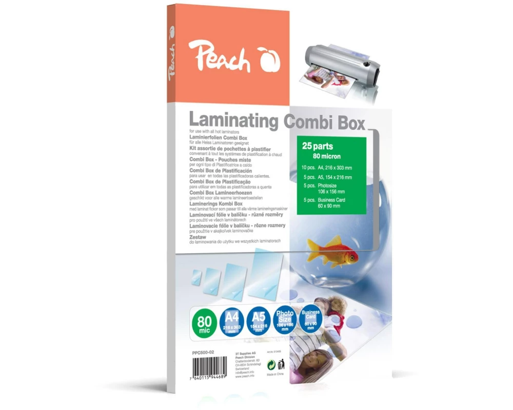 Peach Laminierfolie Combi Box 80 µm, 25 Stück, Glänzend