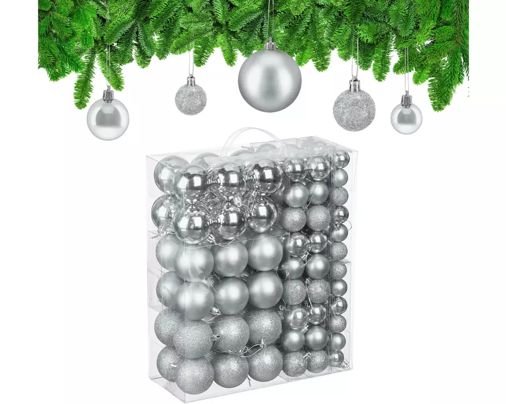 relaxdays Weihnachtskugeln 138er-Set Silber Silber