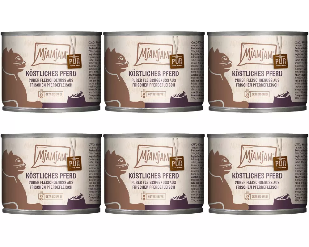 Mjamjam Nassfutter Dose Pferd pur, 6 x 200 g