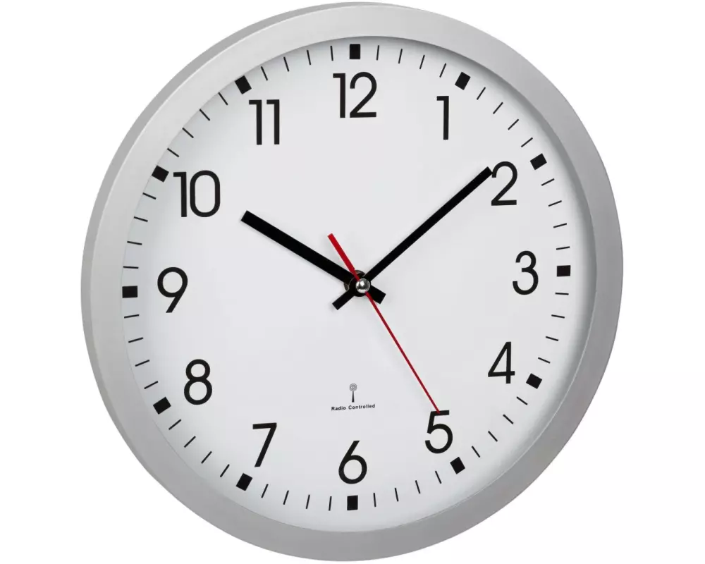 TFA Dostmann Funk-Wanduhr Analog, Ø 30 cm, Silber