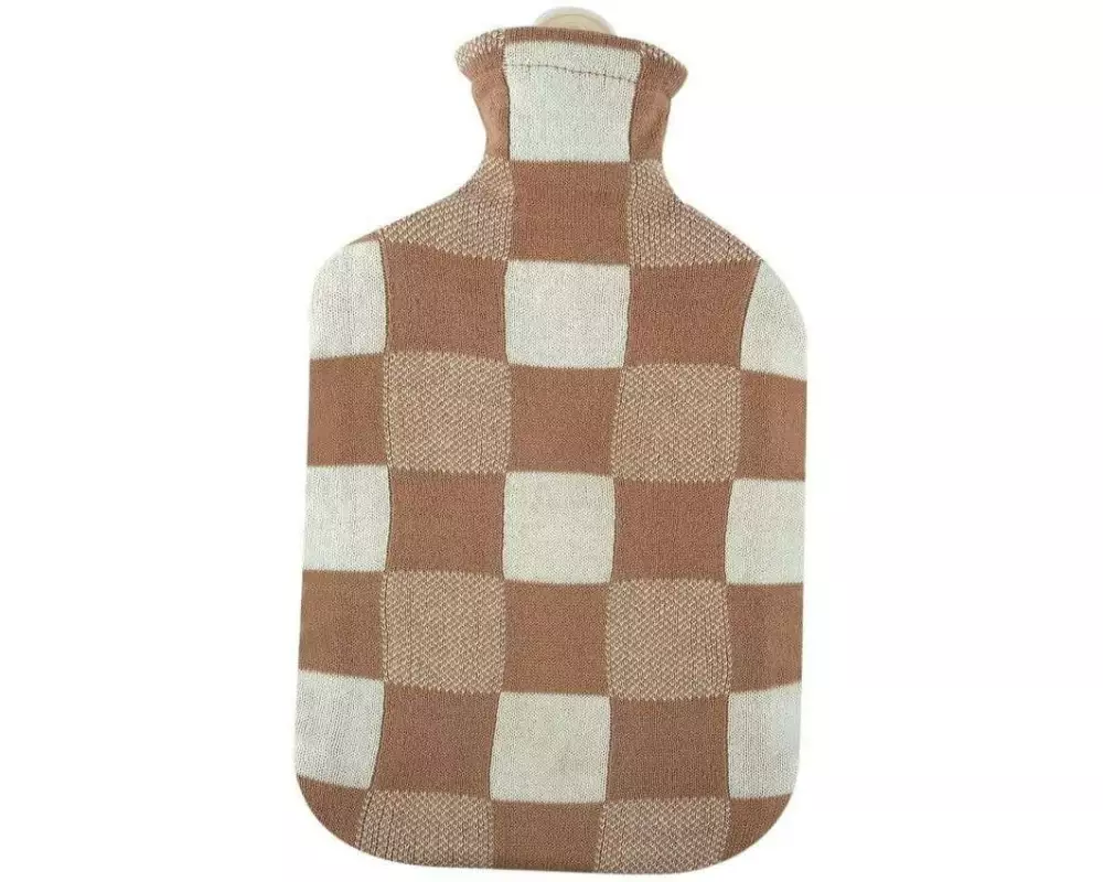 Sänger Wärmflasche mit Strickbezug Karo 2 Liter, Beige