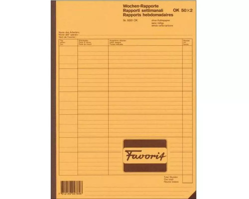 Sigel Durchschreibeblock A4 Wochenrapport, Weiss