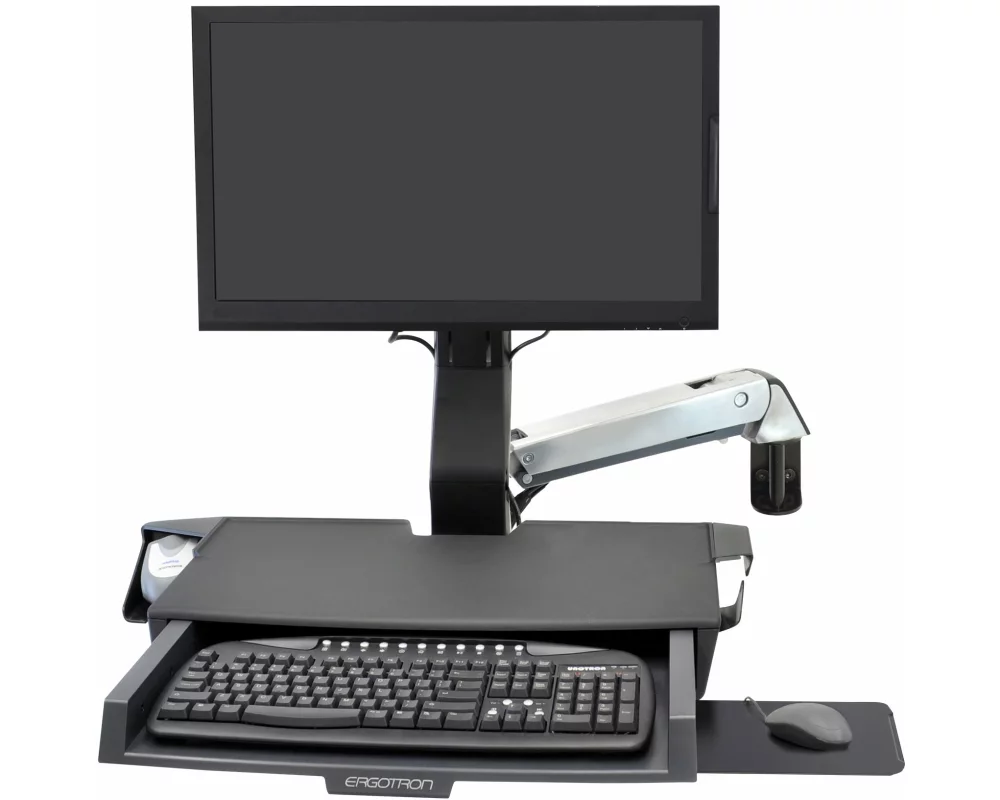 ERGOTRON SV Sit-Stand Combo Arm with Worksurface and Pan polished aluminum