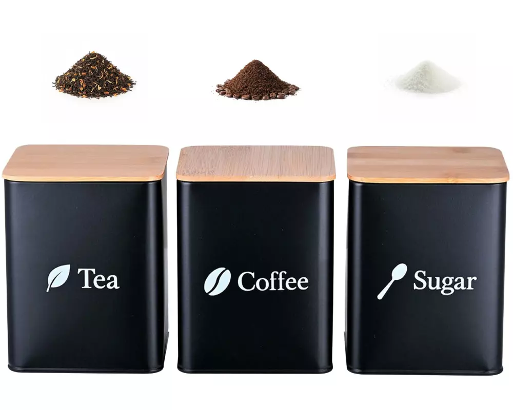 relaxdays Vorratsdosen Set Kaffee/Tee/Zucker Schwarz je 1.5 L