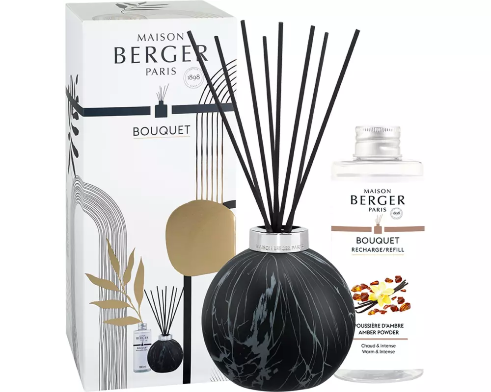 Maison Berger Duftstäbchen Marbrure + 180 ml Poussière d'Ambre, Schwarz