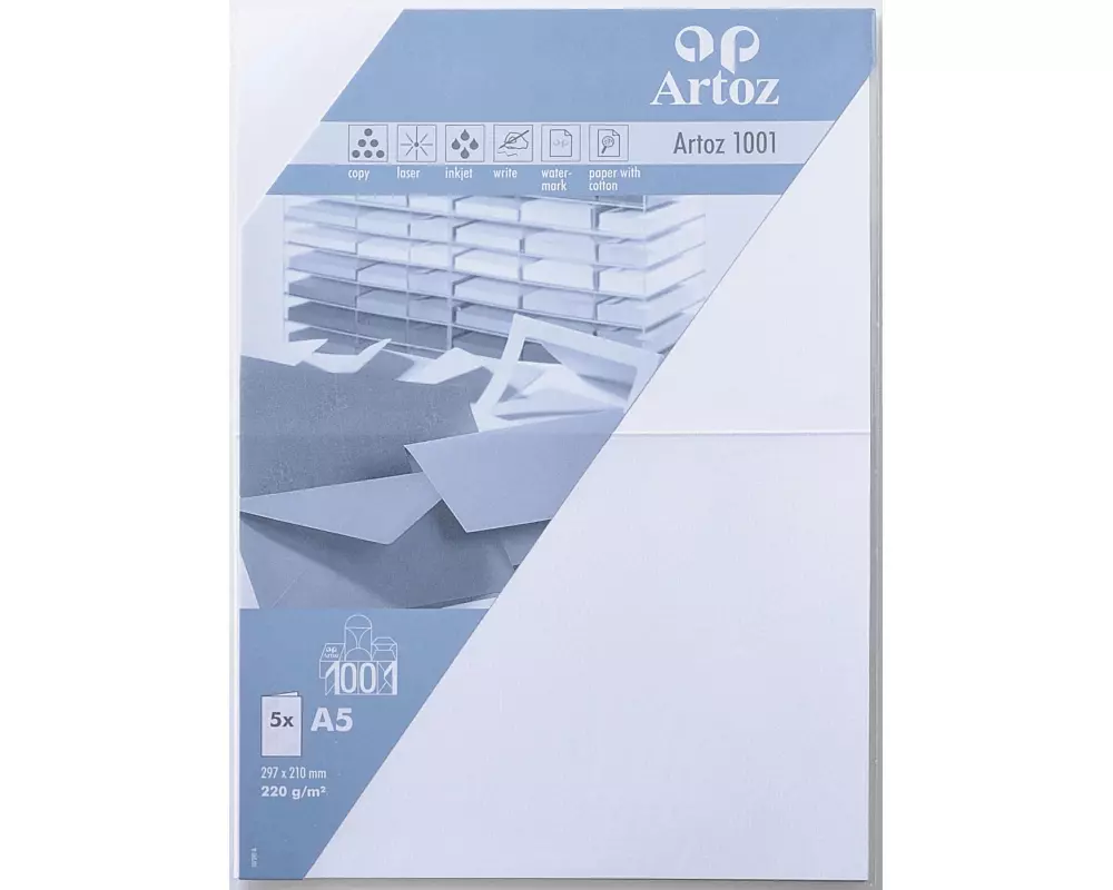 Artoz Blankokarte 1001, A5, 5 Blatt, Blütenweiss