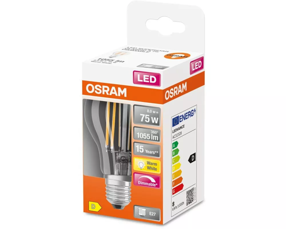 OSRAM Lampe Superstar Filament, 9W, E27 Warmweiss (WW)