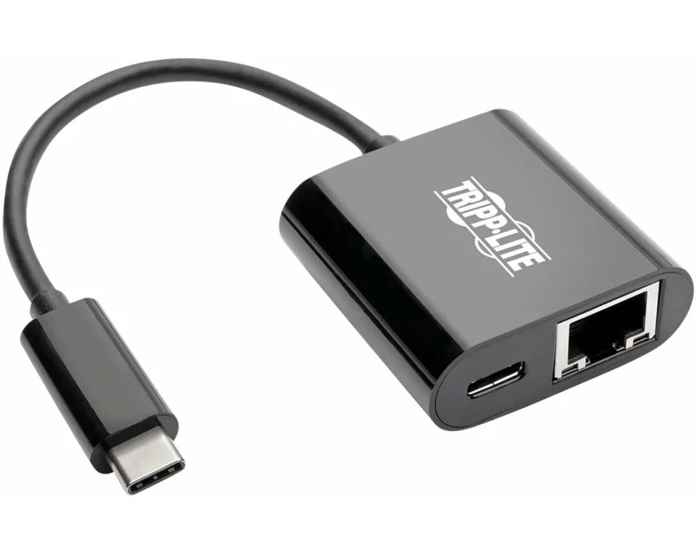EATON TRIPPLITE USB-C, to, Gigabit, Network, Adapter, with, USB-C, PD, Charging, Thunderbolt, 3, Black