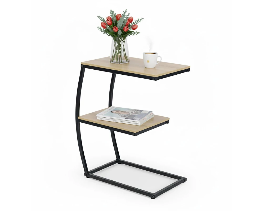 relaxdays Beistelltisch in C-Form 58.5 x 47.5 cm Schwarz/Hellbraun