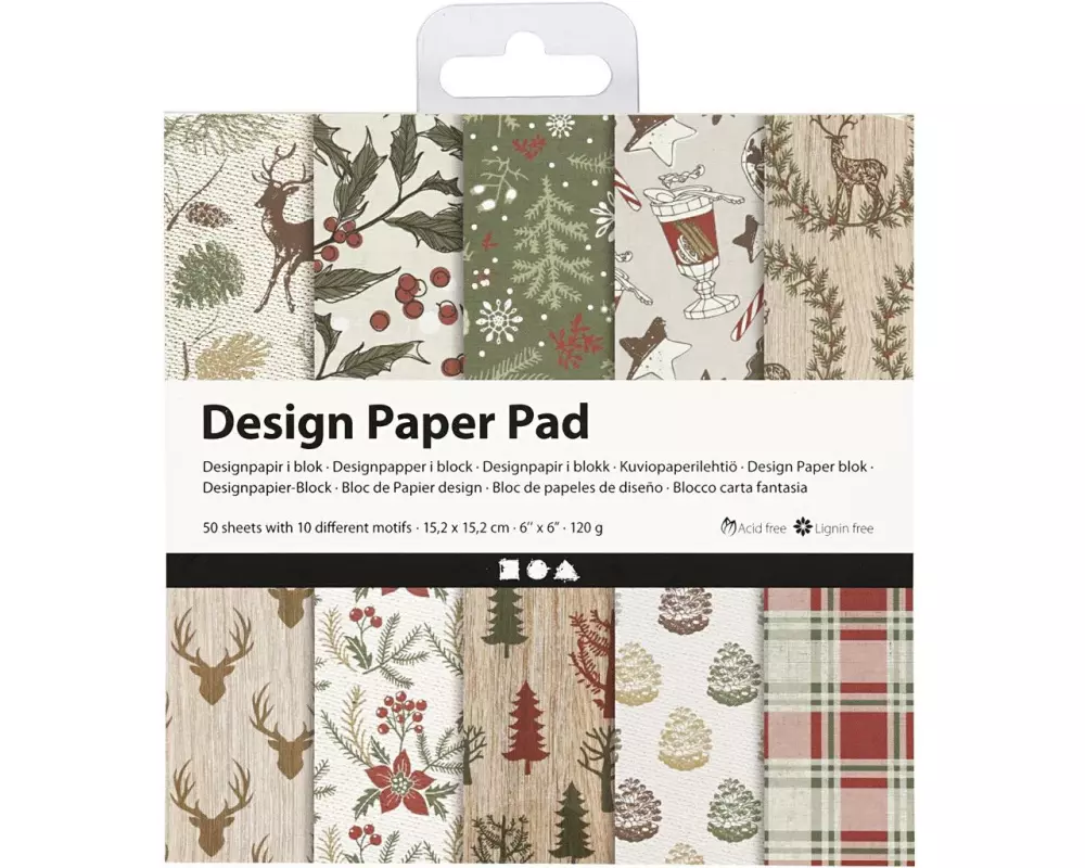 Creativ Company Designpapier 15.2 x 15.2 cm, Braun/Rot, 50 Blatt
