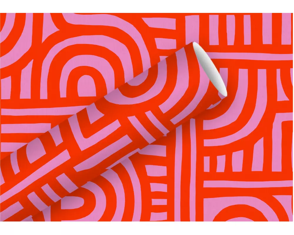 Braun + Company Geschenkpapier By Nature Labyrinth 2 m x 70 cm, Rosa/Rot