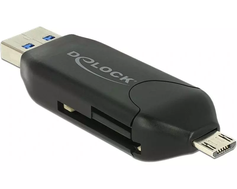 Delock Card Reader Extern SD & microSD, USB-A / Micro-USB OTG