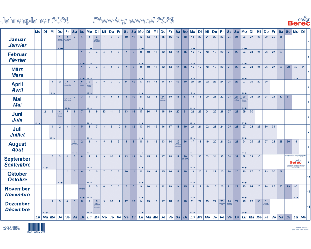 BEREC Papierjahresplaner 2026 B 5602/26 1J/1S blau A2