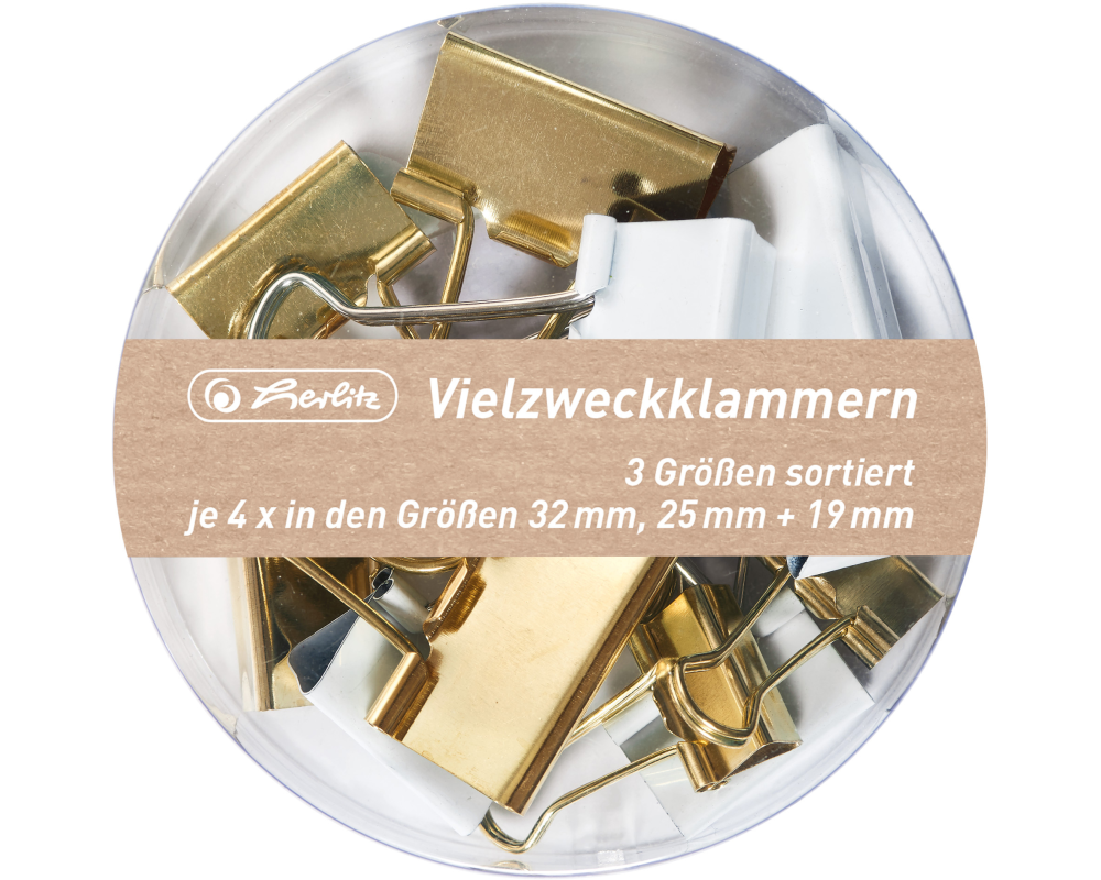 HERLITZ Vielzweckklammern weiss/gold 50021840 Pure Glam 3 Grössen, 3x4 Stück