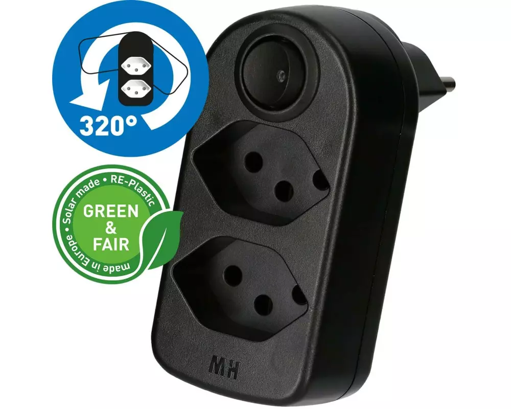 Max Hauri Abzweigstecker ADAPT 2x Typ 13 sw Schalter Green+Fair