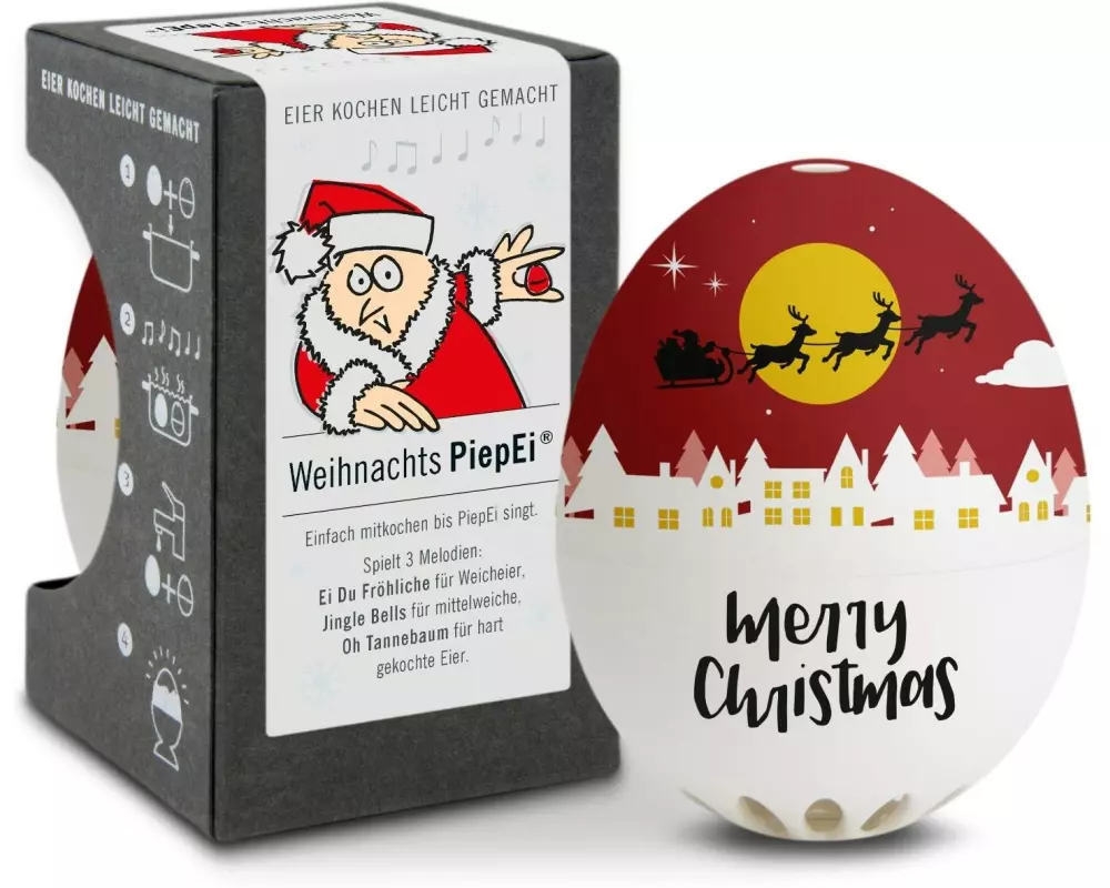 PiepEi Küchentimer Singende Eieruhr Weihnachten, Rot / Weiss