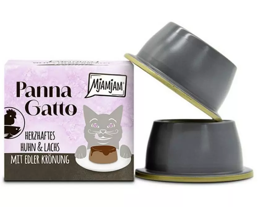 Mjamjam Panna Gatto Huhn und Lachs mit edler Krönung, 2 x 80 g