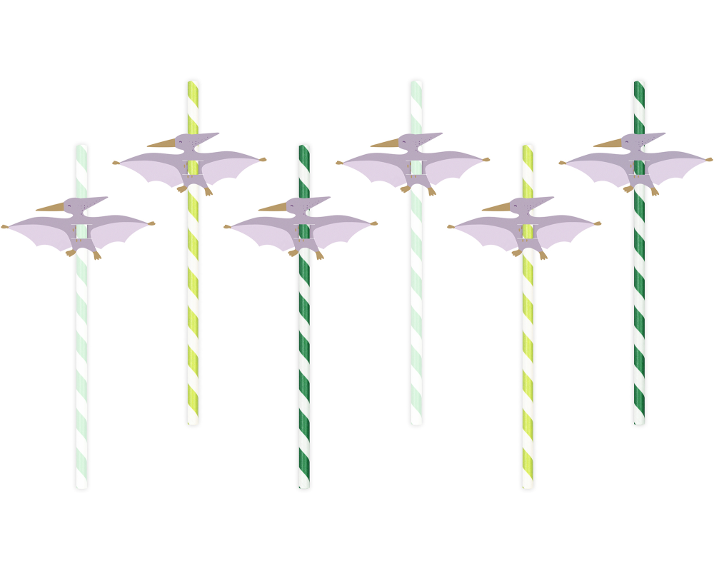 PARTYDECO Trinkhalme 19.5cm NSL1 Pterodaktylus 6 Stück