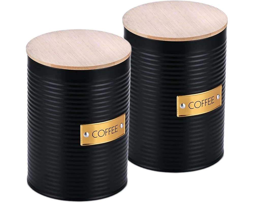 relaxdays Vorratsdose 2er Set, 1.4 l, Schwarz/Braun