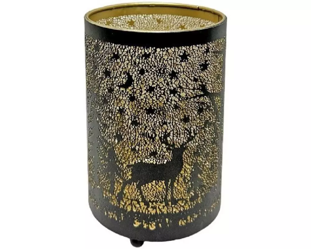 Dameco Weihnachtswindlicht mit Hirsch Design 16 cm, Gold/Schwarz