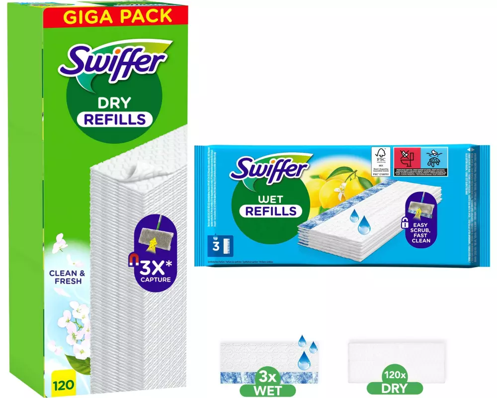 Swiffer Nachfüllset eCOM 120 Trocken + 3Wet
