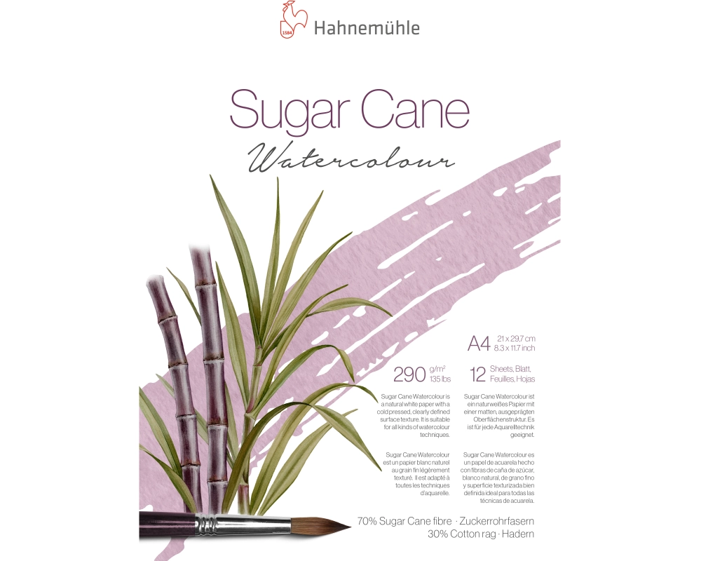 HAHNEMÜHLE Aquarellblock SugarCane A4 10625431 weiss, 290g 12 Blatt