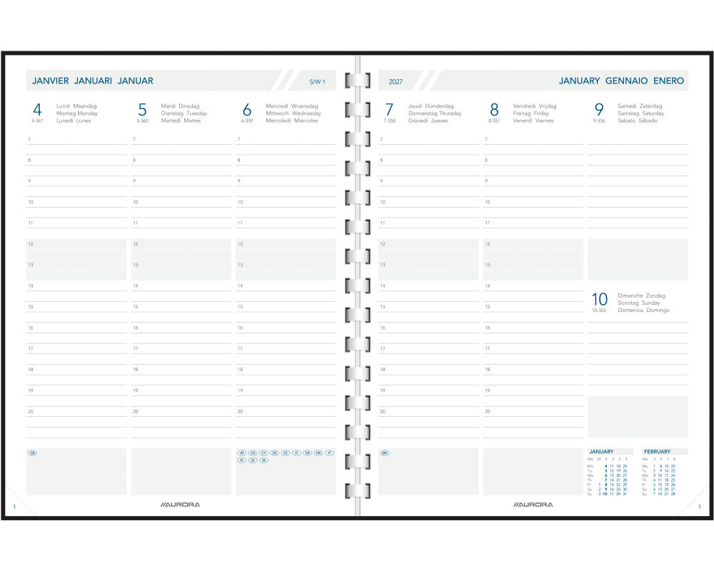 AURORA Agenda Business Perl 2027 2900P 1W/2S Ersatz ML 17.5x22cm