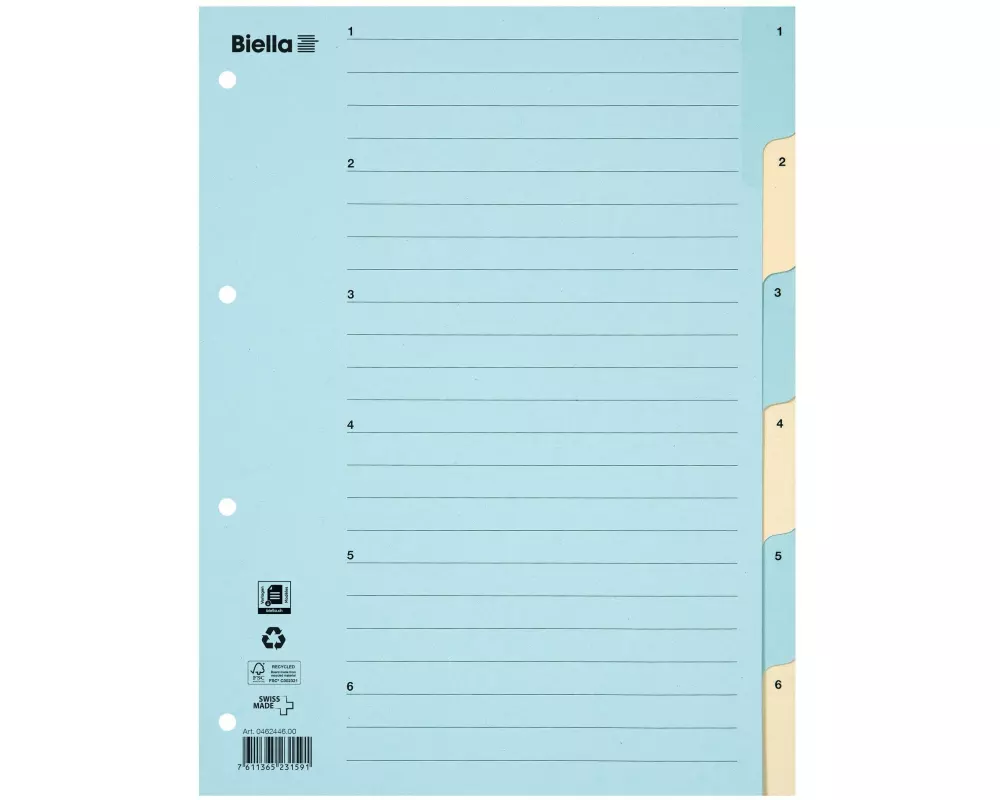 Biella Register A4 1 - 6 Karton Blau