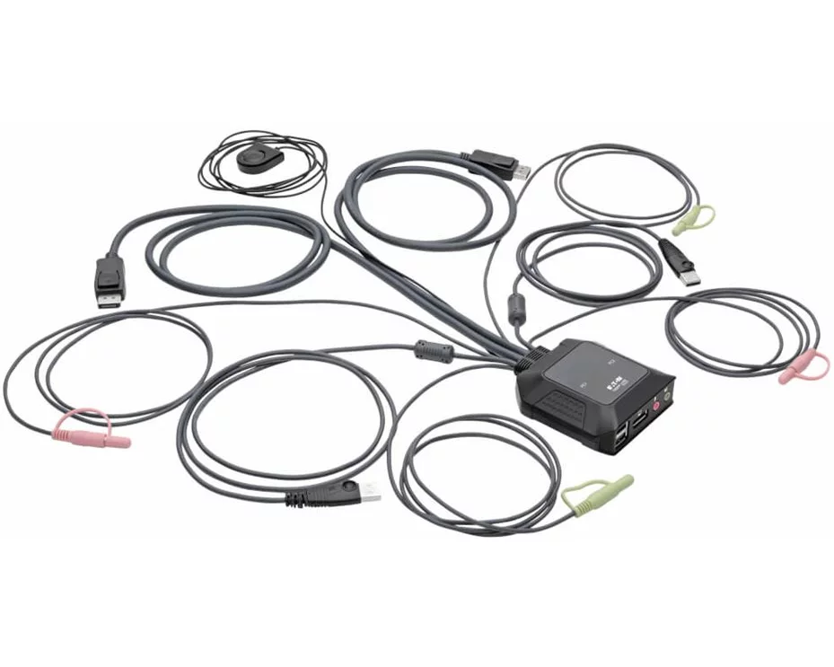 EATON TRIPPLITE 2-Port DisplayPort 1.1/USB KVM Switch, with Audio/Video Built-In Cables, USB Peripheral Sharing