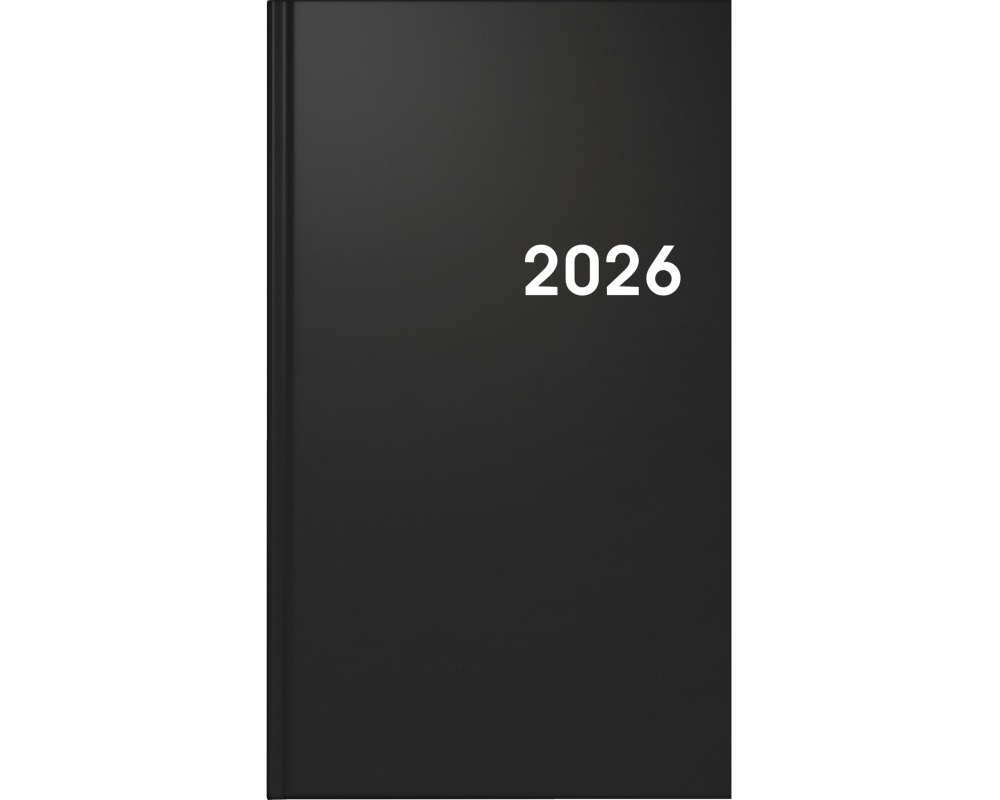 BRUNNEN Taschenkalender 2026 1075661906 1W/2S schwarz ML 9x15cm